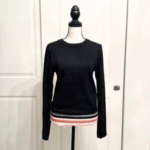 Moth (Anthropologie) Black Sweater Top with Orange Peach Stripes, XS